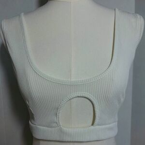 NWT PrettyLittleThing White Ribbed Cutout Crop Tank Top NWT Size M Y2K Festival